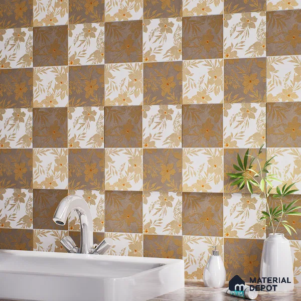 Floral Wall Tile TL 07250 Plana 8008 GLM (Gold) 1 ft x 1 ft Ceramic Matte Finish - 9 mm | 2 mm Spacer is Mandatory | Please Expect a Slight Variation of Pattern